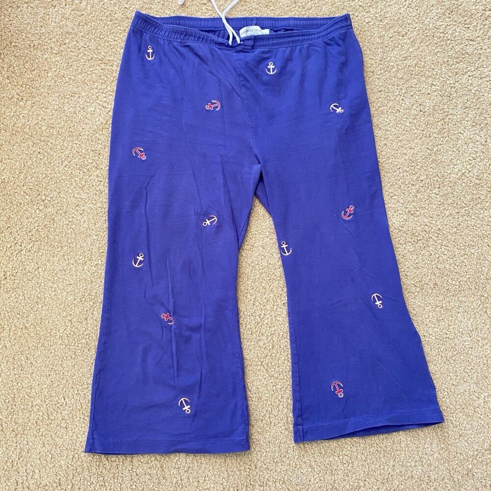 Bamboo Trader Wide Leg Crop Pants Drawstring Elastic Waist Nautical Anchors M/L